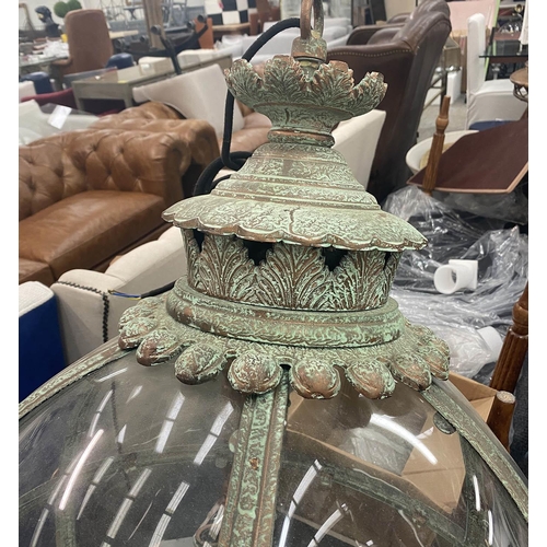 626 - GLOBE HALL LANTERN, Regency style, Verdigris finish, 85cm Drop.