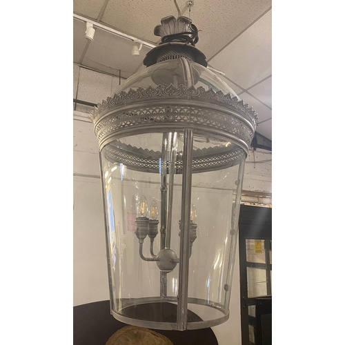 627 - HALL LANTERN, 19th century French style, grey painted finish, 105cm Drop.