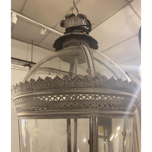 627 - HALL LANTERN, 19th century French style, grey painted finish, 105cm Drop.