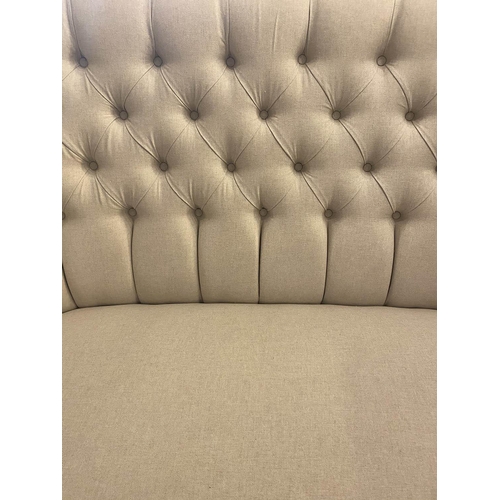 631 - SOFA, Victorian style design, button back, neutral upholstered, 124cm W approx.