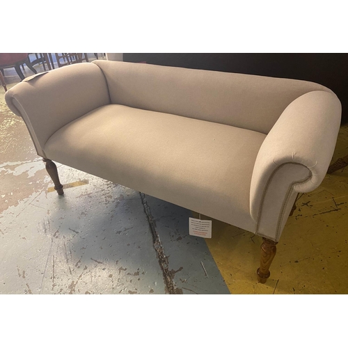 632 - HALL SEAT, 19th century style, neutral upholstered, 140cm W approx.