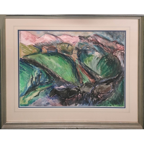 53 - JOHN AUSTIN-WILLIAMS 'Kerry Landscape I', pastel and watercolour, 56cm x 75cm, signed with monogram ... 