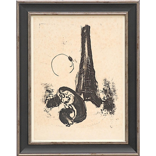 87 - MARC CHAGALL 'Mere et Enfant a la Tour Eiffel and Paris', 1954, two lithographs on woven paper, edit... 