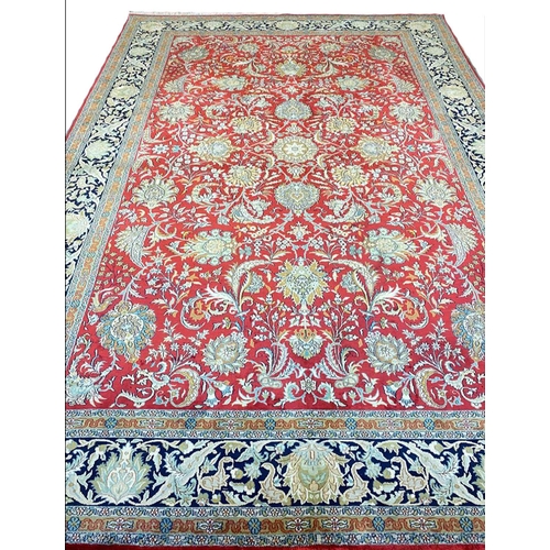 323 - FINE PURE SILK TEHRAN DESIGN CARPET, 290cm x 190cm.