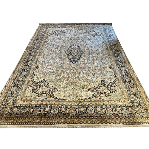 307 - FINE PURE SILK HEREKE DESIGN CARPET, 345cm x 250cm.