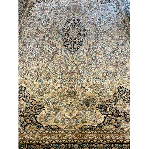 307 - FINE PURE SILK HEREKE DESIGN CARPET, 345cm x 250cm.