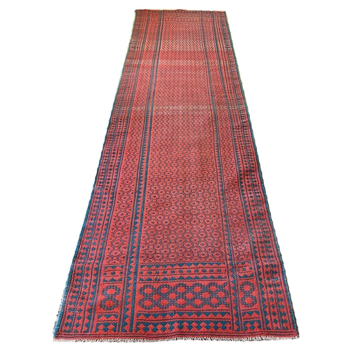 312 - FINE PERSIAN TRIBAL FLATWEAVE RUNNER, 375cm x 112cm. (reversible)