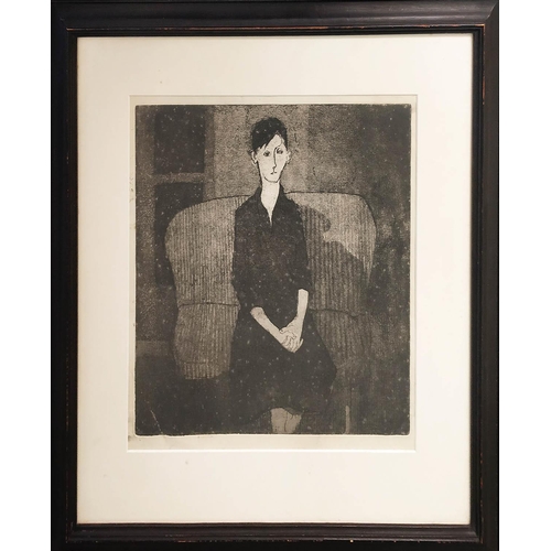 64 - FRED WILLIAMS (1927-1982, Australia), 'Girl on a Sofa', etching and engraving, 32cm x 32cm, framed.