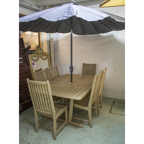 190 - GARDEN SET, including table rectangular painted 73cm H x 160cm x 110cm a wind-out grey parasol and a... 
