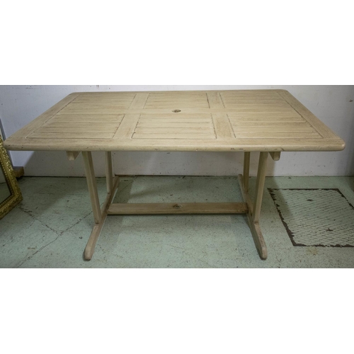 190 - GARDEN SET, including table rectangular painted 73cm H x 160cm x 110cm a wind-out grey parasol and a... 