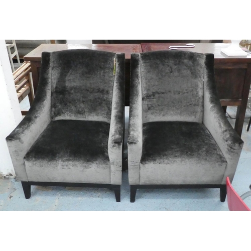 31 - ARMCHAIRS, a pair, contemporary design, grey velvet upholstered with leather detail, 74cm W x 80cm D... 