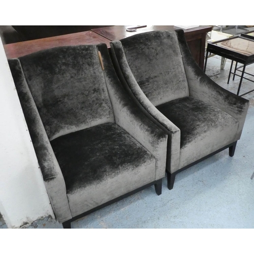 31 - ARMCHAIRS, a pair, contemporary design, grey velvet upholstered with leather detail, 74cm W x 80cm D... 
