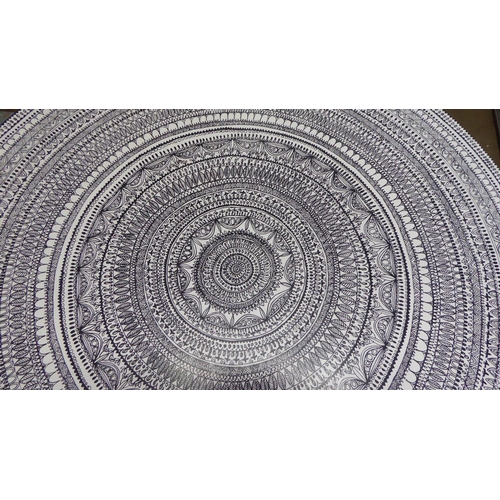 42 - LOW TABLE, with a circular black and white Spirograph top, 91.5cm diam x 50cm H.
