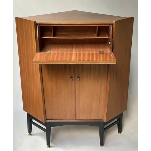 52 - 'NATHAN' SECRETAIRE CORNER CABINET, 1970's, Sepeli with fitted fall front two doors and ebonised sup... 