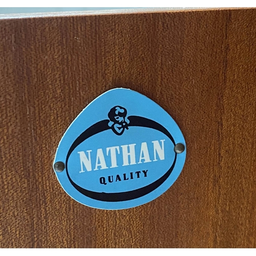 52 - 'NATHAN' SECRETAIRE CORNER CABINET, 1970's, Sepeli with fitted fall front two doors and ebonised sup... 