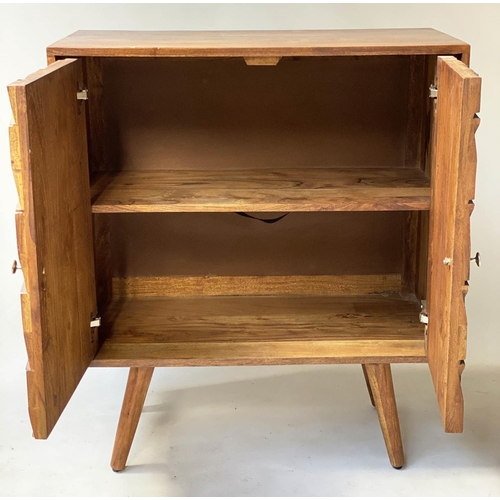 54 - SIDEBOARD, 1960's style acacia wood block fronted with two doors, 80cm x 40cm x 92cm.