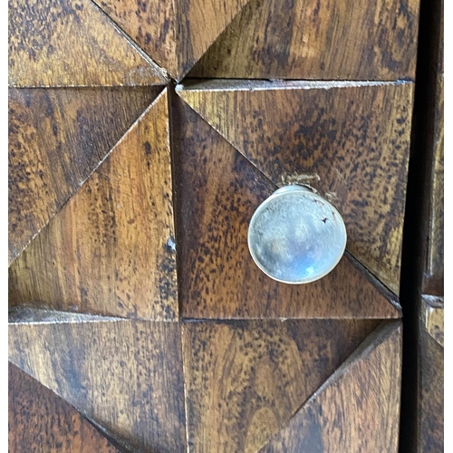 54 - SIDEBOARD, 1960's style acacia wood block fronted with two doors, 80cm x 40cm x 92cm.