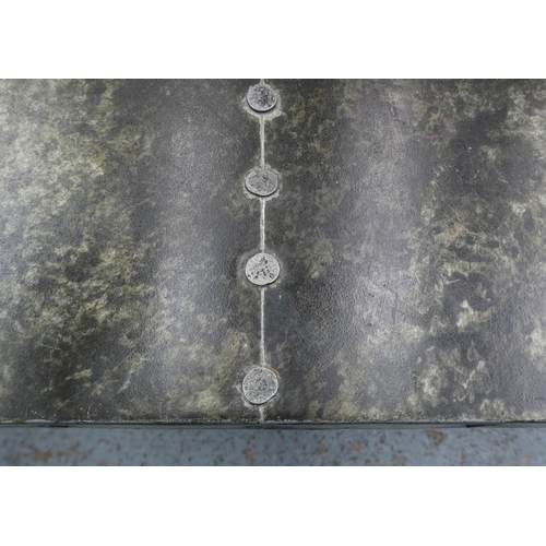 8 - FARMHOUSE DINING TABLE, zinc top, grey painted base, 200cm x 102cm x 74cm.