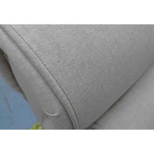 182 - WINDOW SEAT, late Victorian design, neutral linen upholstered with two bolster cushions, 139cm W.