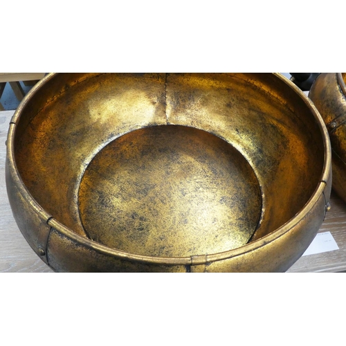 16 - VESSELS, a pair, gilt metal, 52cm diam x 20cm H approx. (2)