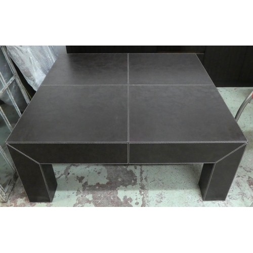 65 - LOW TABLE, contemporary leathered design, with drawer, 100.5cm x 100.5cm x 40cm.