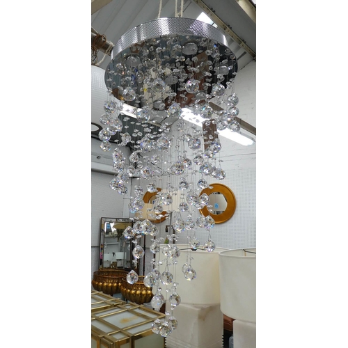 62 - CEILING LIGHT, contemporary waterfall crystal design, 100cm drop.