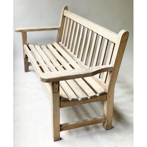 56 - LISTER GARDEN BENCH, weathered slatted teak by Lister, 140cm W.