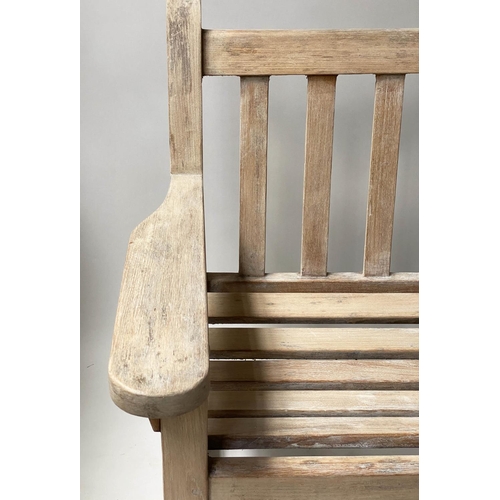 56 - LISTER GARDEN BENCH, weathered slatted teak by Lister, 140cm W.