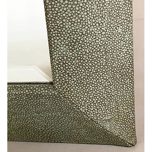 69 - LINLEY MIRROR, by David Linley, faux shagreen, rectangular cushion shape with beveled plate stamped ... 