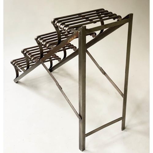 72 - FOLDING STEPS, formed iron slatted four tread and folding, 88cm H x 42cm x 107cm.