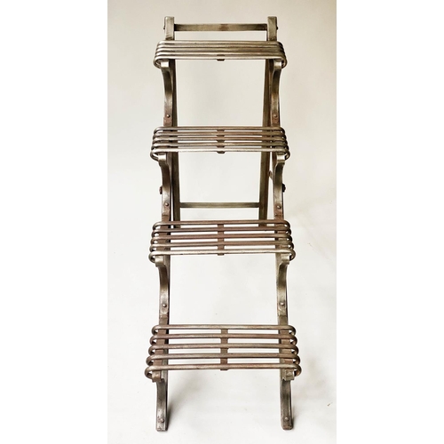 72 - FOLDING STEPS, formed iron slatted four tread and folding, 88cm H x 42cm x 107cm.