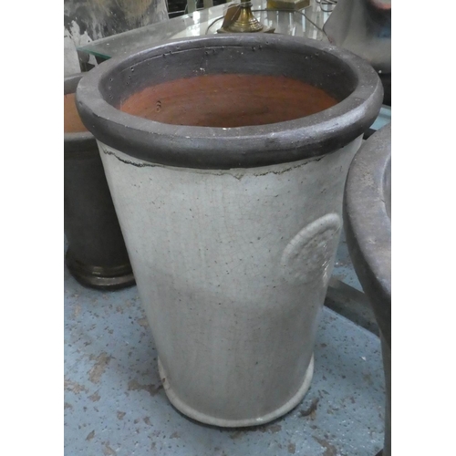 26 - PLANTERS, four, glazed terracotta conical form white, 68cm. (4)