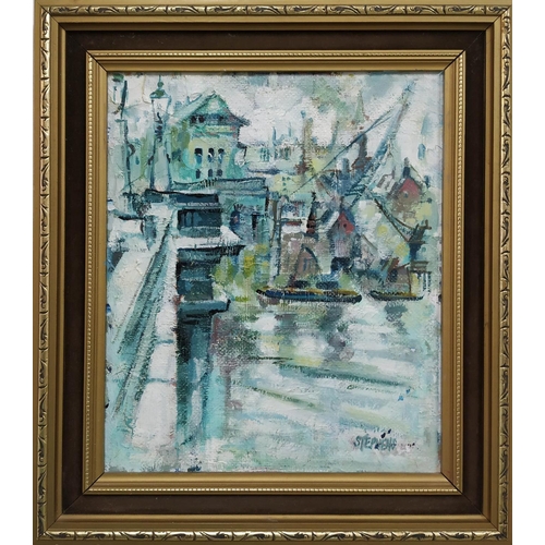 42 - KEITH STEPHENS, 'On the Thames', oil on board, 30cm x 24cm, signed, framed.