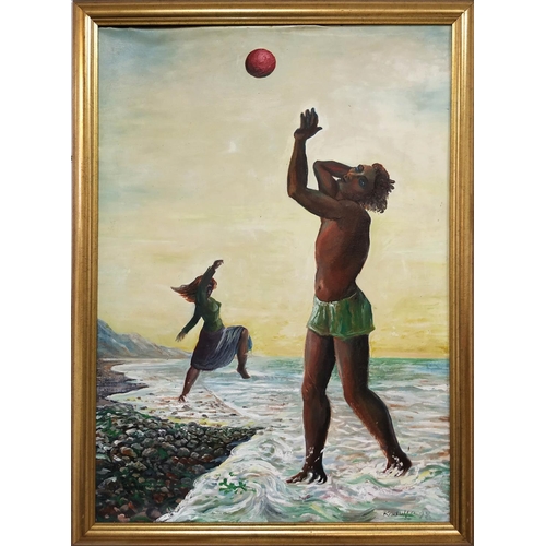 43 - PETER RUDOLFO 'The Beach', oil on canvas, 622cm x 87cm, signed and dated, framed. (unstretchered)