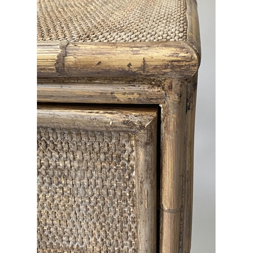 90 - CHEST, vintage bamboo framed and cane wicker panelled with four long drawers, 93cm x 45cm D x 91cm H... 