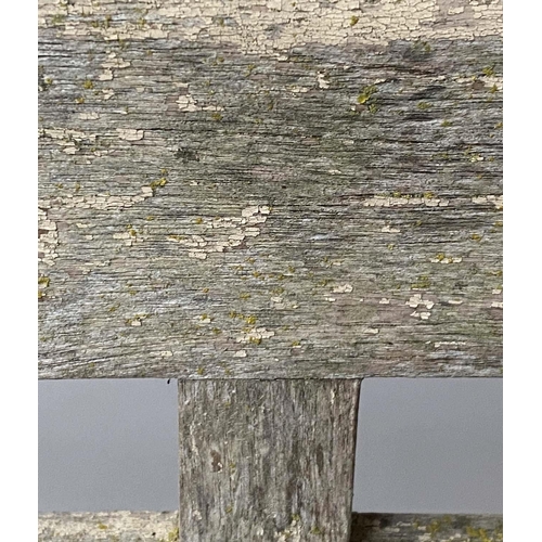 474 - VERANDAH BENCH, silvery weathered teak Anglo-Indian with carved pierced backs and slatted seats, 115... 