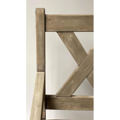 475 - LATTICE GARDEN BENCH, weathered teak and slatted with lattice back, 119cm W.