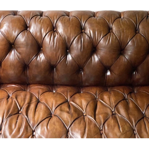 476 - CHESTERFIELD SOFA, Victorian button leather, brass studded, horsehair cotton wadding upholstery with... 