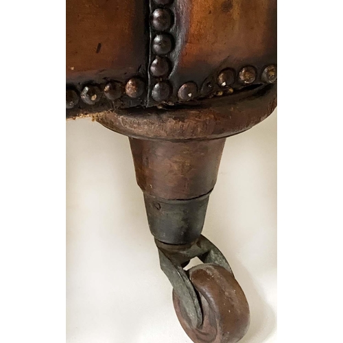 476 - CHESTERFIELD SOFA, Victorian button leather, brass studded, horsehair cotton wadding upholstery with... 