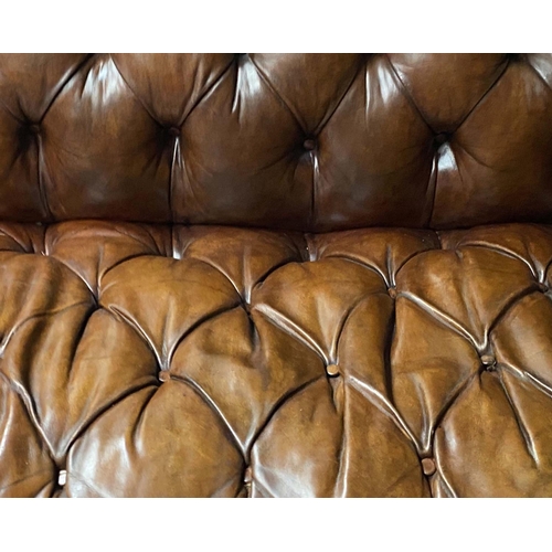 476 - CHESTERFIELD SOFA, Victorian button leather, brass studded, horsehair cotton wadding upholstery with... 
