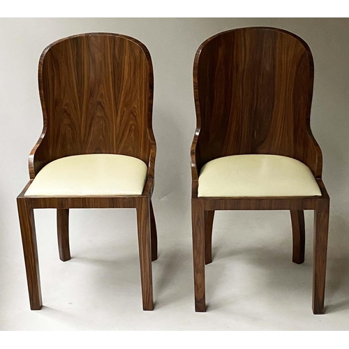 478 - ART DECO CHAIRS, a pair, walnut arched with curved backs and drop in seats. (2)