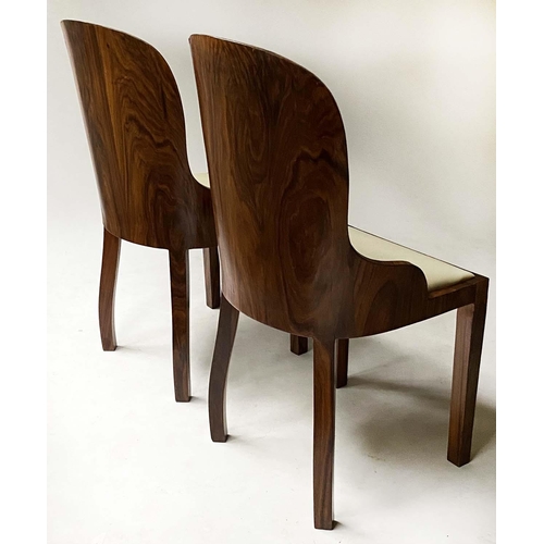 478 - ART DECO CHAIRS, a pair, walnut arched with curved backs and drop in seats. (2)
