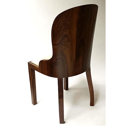 478 - ART DECO CHAIRS, a pair, walnut arched with curved backs and drop in seats. (2)
