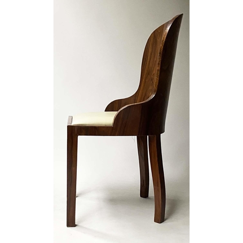 478 - ART DECO CHAIRS, a pair, walnut arched with curved backs and drop in seats. (2)