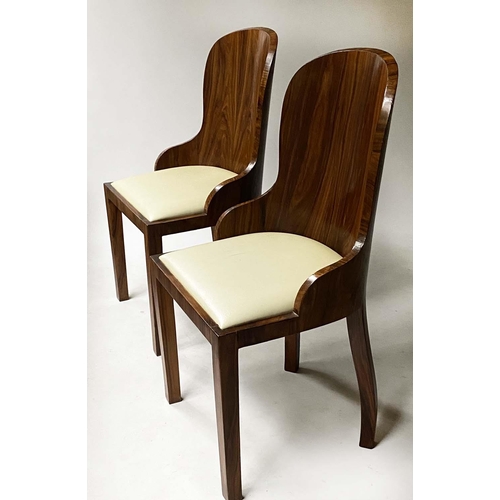 478 - ART DECO CHAIRS, a pair, walnut arched with curved backs and drop in seats. (2)