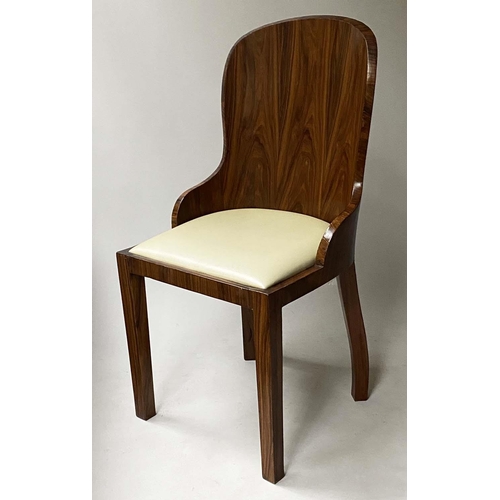 478 - ART DECO CHAIRS, a pair, walnut arched with curved backs and drop in seats. (2)