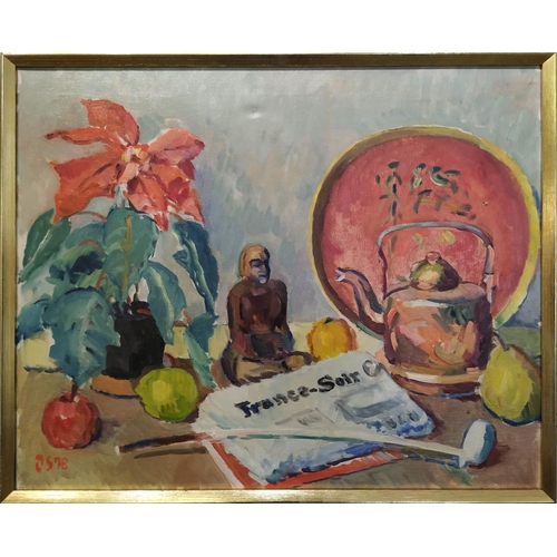 349 - PER SONNE (b. Copenhagen 1906-1988) 'Still life', oil on canvas, 51cm x 61cm, monogrammed, signed an... 