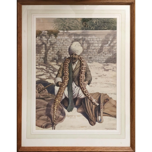 348 - ERNEST VINCENT 'The Snake Charmer', watercolour, signed, 50cm x 34cm, framed.