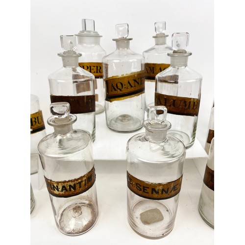 394 - 19th CENTURY APOTHECARY JARS, glass with gold leaf labels, largest 24cm H (16).