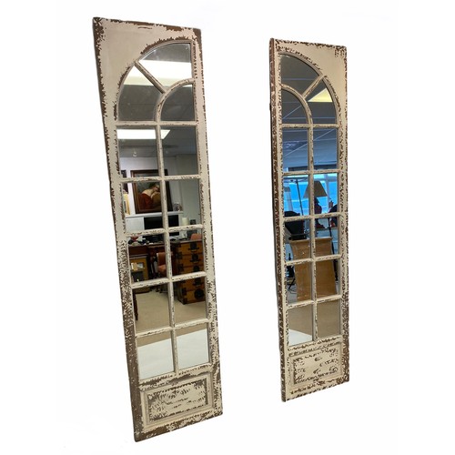 32 - ARCHITECTURAL WALL MIRROR, distressed white painted frame, comes in two parts, 203cm H x 97cm W tota... 